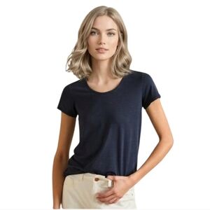 Garnet Hill Essential Short Sleeve Navy Pima Cotton Blend Tee Medium